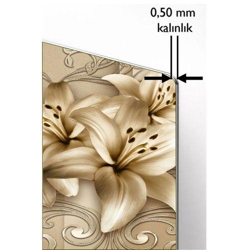 DünyaTablo Gold Krem Etkili Çiçekli - 5’li Dekoratif Metal Tablo