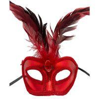 Kırmızı Renk Rugan Kaplama Kırmızı Tüylü Parti Maskesi 18x20 cm