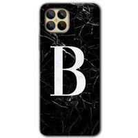 Omix X600 Kılıf HD Desen Baskılı Arka Kapak - Siyah Mermer Desenli B Harfi