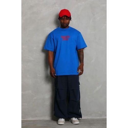 Erkek Baskılı T-Shirt Kısa Kol Bisiklet Yaka Regular Fit Rahat Kalıp Günlük Tişört - Saks Mavisi