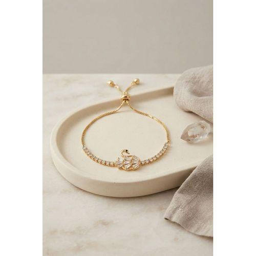 Gold Renk Zirkon Taşlı Pirinç Kuğu Model Asansörlü Bileklik