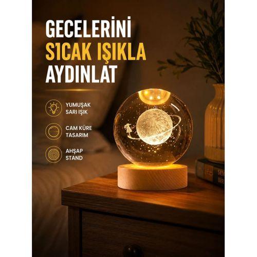 Ahşap Standlı Sarı Işıklı Dekoratif Küre Kız Figürü Tasarım