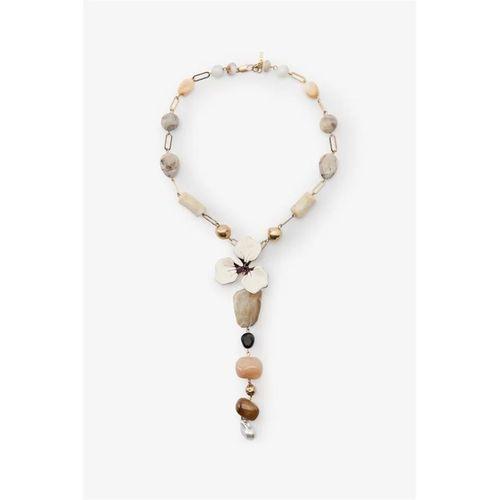 Taşlı Çiçek Kolye - Altın