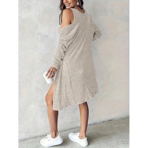 Kadın Askılı Yuvarlak Yakalı önü Düğmeli şardonlu Kaşkorse Mini Elbise Ve Kısa Ceket