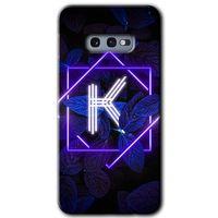 MRCİLETİSİM Samsung Galaxy S10e Kılıf Baskılı Kapak - Dark Neon Yaprak K Harfi + 5D Tam Kaplayan Cam