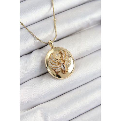 316L Çelik Zincir Açılabilir Anka Kuşu Model Zirkon Taşlı Gold Renk Kadın Kolye