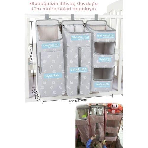 Beşik Organizer Beşik Yanı Düzenleyici Bebek Odası Organizer 3 Bölmeli Büyük Beşik Organizer