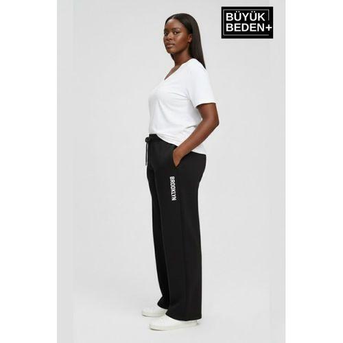 Kadın Büyük Beden BROOKLYN Baskılı Rahat Kesim Paça Reçme İnce Eşofman Altı SPR26EAK952-2