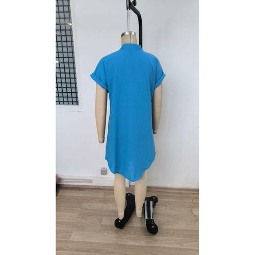 Kadın Kısa Kollu önden Düğmeli Ithal Keten Elbise