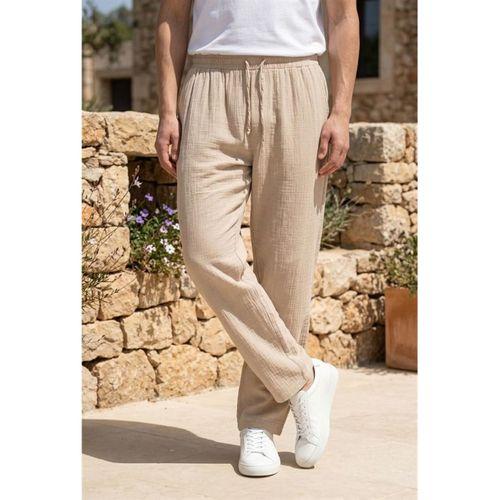 Baggy Kalıp Müslin Kumaş Pantolon - Orta Bej