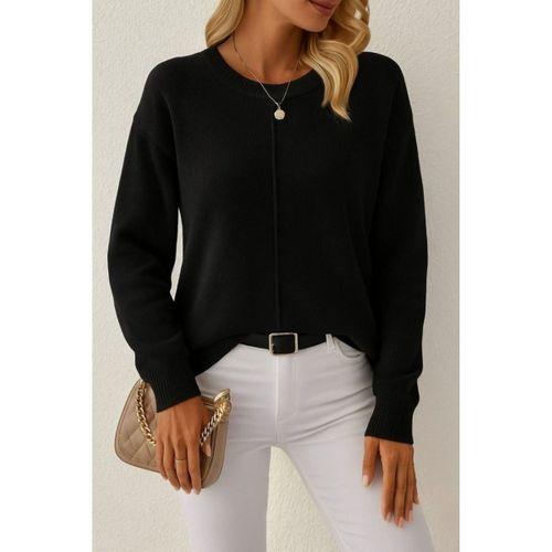 Kadın Uzun Kollu Bisiklet Yaka Düşük Omuz Detaylı Triko Bluz