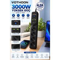 4’lü Akım Korumalı Çoklu Priz 4 Type-c 2 Usb Girişli 4.2a Hızlı Şarj Destekli Priz 3000w