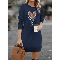 Kadın Uzun Kollu Bisiklet Yaka Kalp Desenli Kısa Viskon Elbise