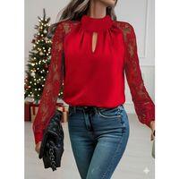 Kadın Uzun Kollu Göğüs Pencere Detay Yaka Boğazlı Kolları Tüllü Sandy Bluz