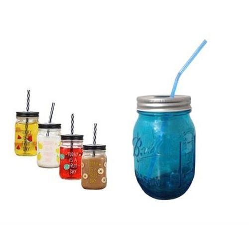 Pipetli Cam Kupa Bardak,Mavi 8X8X10Cm 420Ml