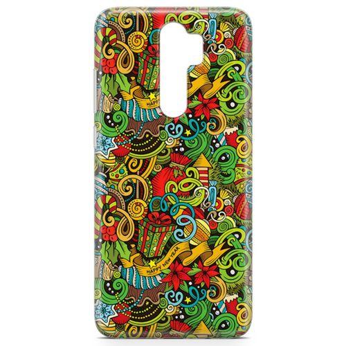 Xiaomi Redmi Note 8 Pro Kılıf Doodle Happy New Year Arka Kapak Koruma Desenli Full Koruyucu