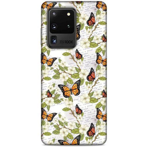 Samsung Galaxy S20 Ultra Kılıf Kelebek Etkisi (40) Fit Silikon Kılıf Yeşil Kırmızı
