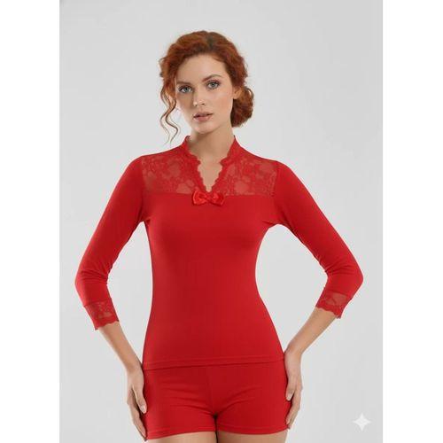 Geniş Dantelli Patlı Uzun Kollu Elestan Bluz  2176