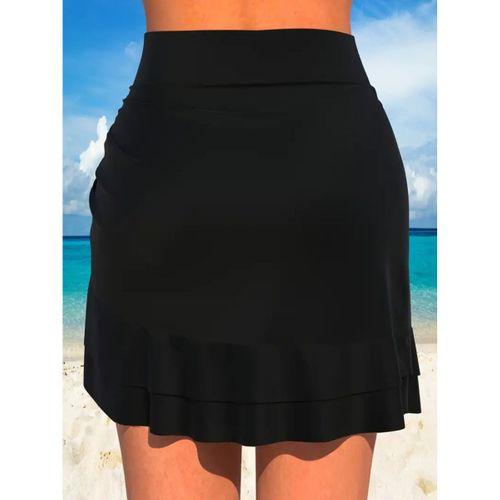 Kadın Yüksek Bel Yandan Büzgülü Fırfırlı Kısa Sandy Etek