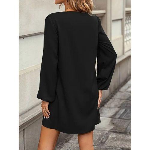 Kadın Uzun Kollu Yuvarlak Yaka Mini Ithal Krep Elbise