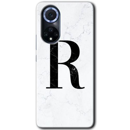 Huawei Nova 9 Kılıf HD Desen Baskılı Arka Kapak - Beyaz Mermer Desenli R Harfi + Kırılmaz Cam
