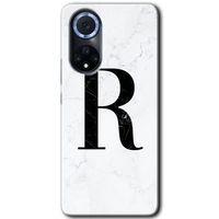 Huawei Nova 9 Kılıf HD Desen Baskılı Arka Kapak - Beyaz Mermer Desenli R Harfi + Kırılmaz Cam