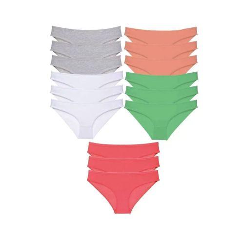 15 Adet Süper Eko Set Likralı Kadın Slip Külot Gri Beyaz Pudra Yeşil Fuşya