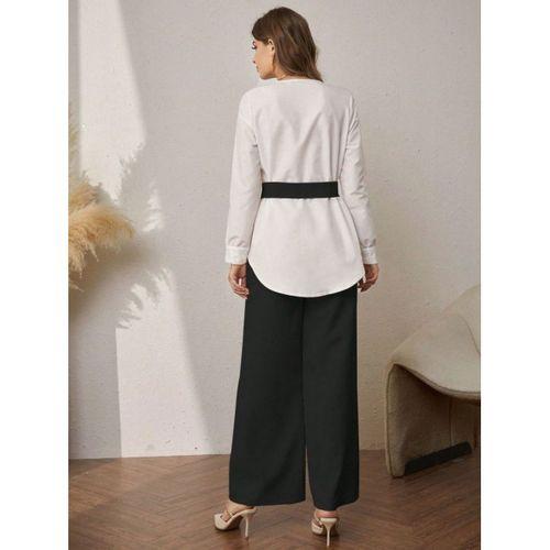 Kadın Uzun Kollu Açık Yakalı çift Renkli Kemerli Ithal Krep Ikili Takım