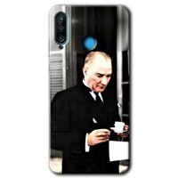 MRCİLETİSİM Huawei P30 Lite Kılıf Baskılı Kapak - Atatürk Türk Kahvesi + 5D Tam Kaplayan Cam