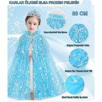 Karlar Ülkesi Elsa Frozen Mavi Pelerin – 80 cm Kar Desenli Çocuk Pelerini ( Taç Hariç ) (3748)
