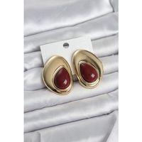 Pirinç Gold Renk Bordo Taşlı Damla Model Vintage Kadın Küpe - TJ-BKP11682