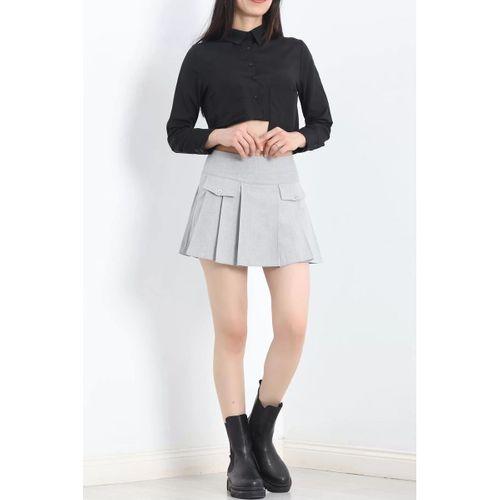 pilelistore Cep Kapaklı Pileli Etek Gri