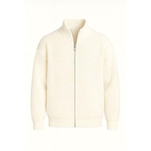 Woody Oversize Selanik Örme Fermuarlı Erkek Hırka- Ekru