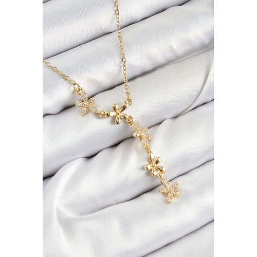 316L Çelik Zirkon Taşlı Çiçek Model Gold Renk Kadın Kolye