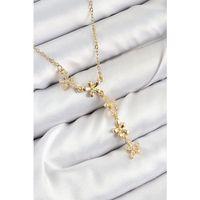 316L Çelik Zirkon Taşlı Çiçek Model Gold Renk Kadın Kolye