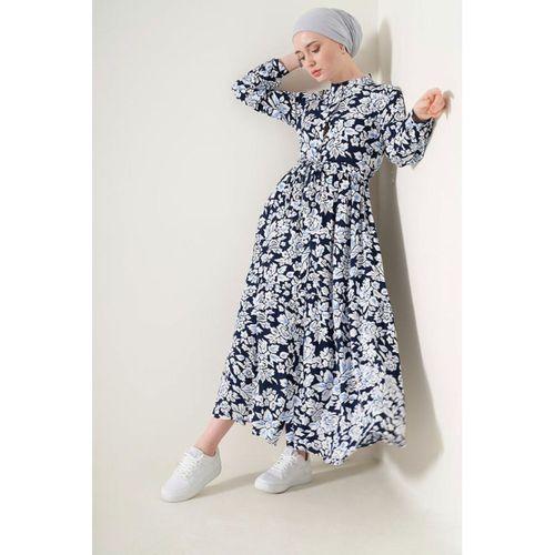 2144 Hakim Yaka Tesettür Elbise - Lacivert