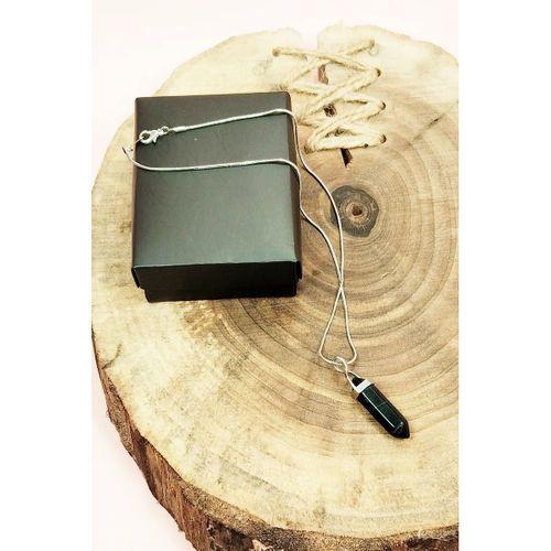 Mat Oniks Doğal Taşı Zincirli El Yapımı Tasarımlı Kolye Uç: 3,5 cm Zincir: 20 cm Kutulu