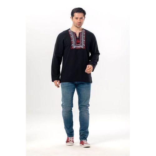 Uzun Kol Şile Bezi Bisiklet Yaka Bahriyeli Erkek Yazlık T-shirt Siyah 3003