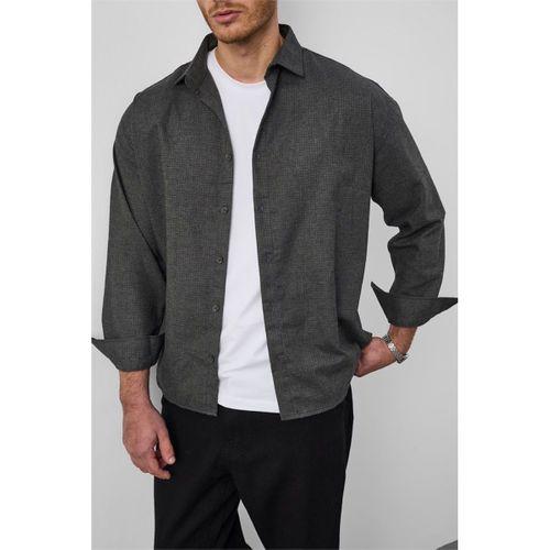 Pixel Relaxed Fit Pamuklu Mikro Çizgili Flanel Erkek Gömlek - Yeşil