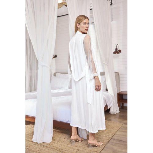 Dantelli Tüllü Ve Dekolteli Saten Sabahlık Takımı