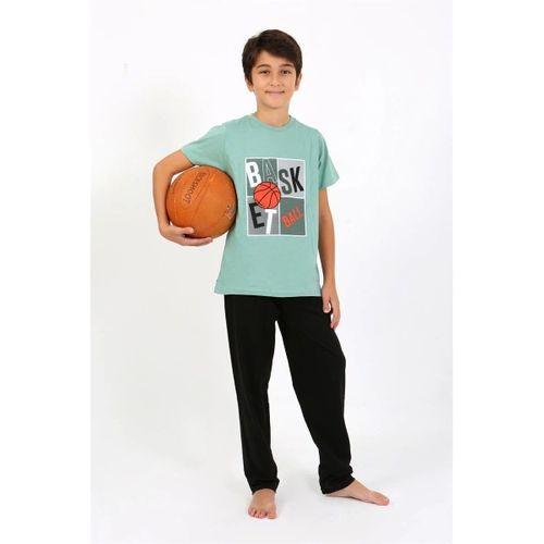 Erkek Çocuk Kısa Kol Penye Pijama Takım Suyeşili