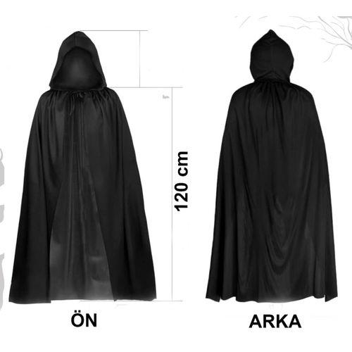 Siyah Uzun Pelerin 120 cm Kapüşonlu – Cosplay ve Parti Kostümü