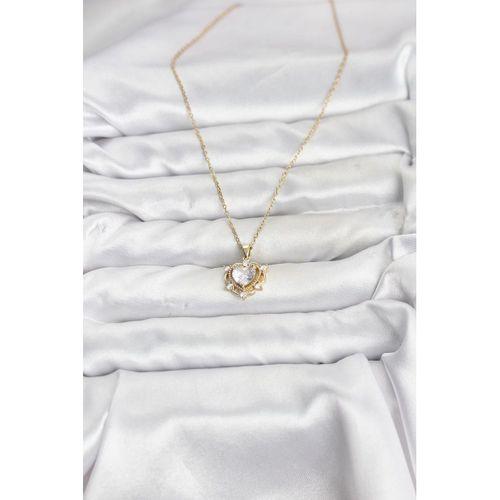 316L Çelik Zincir Gold Renk Kalp Model Zirkon Taşlı Kadın Kolye
