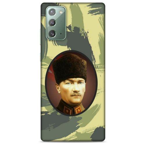 Samsung Galaxy Note 20 Kılıf Atatürk (17) Tasarım Kılıf Kamuflaj Koyu Yeşil