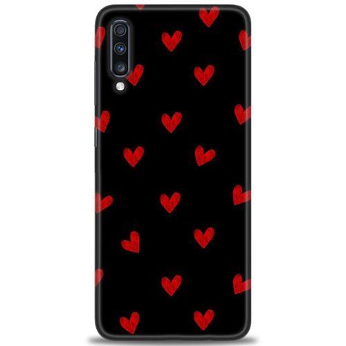 Samsung Galaxy A70 Kılıf HD Baskılı Kılıf - Kırmızı Kalpler + Tam Ekran Koruyucu