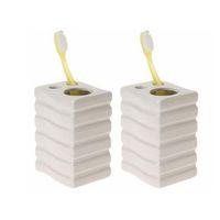 2 Adet Seramik Diş Fırçalık Kare Çizgili Model 8X6X11Cm Banyo Seti