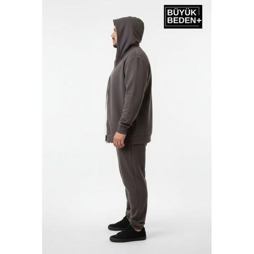 Erkek Büyük Beden Fermuarlı Kapüşonlu Sweatshirt Hırka - Rahat Kalıp SPR26BHR960