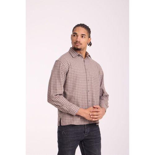 Alfonso Ekose Büyük Kareli Relaxed Fit %100 Pamuklu Flanel Kumaş Erkek Gömlek - Bej