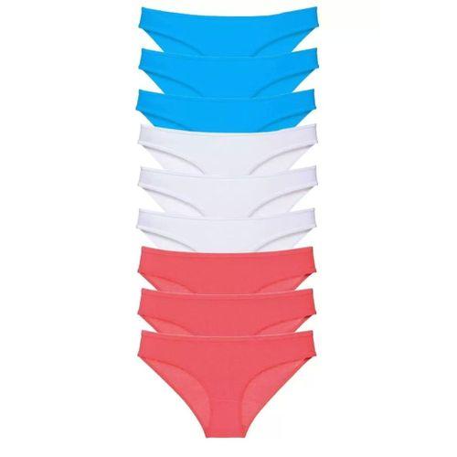 9 Adet Süper Eko Set Likralı Kadın Slip Külot Fuşya Beyaz Mavi