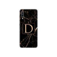 Samsung A70 Siyah Mermer Desen D Harfli Telefon Kılıfı